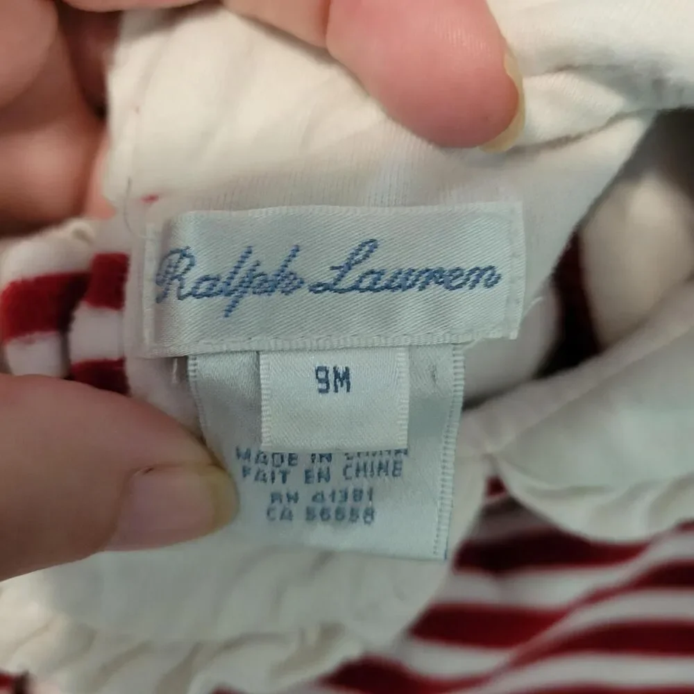 Ralph Lauren Baby Striped Velour Footed Romper 6-9M Peter Pan Collar Holiday